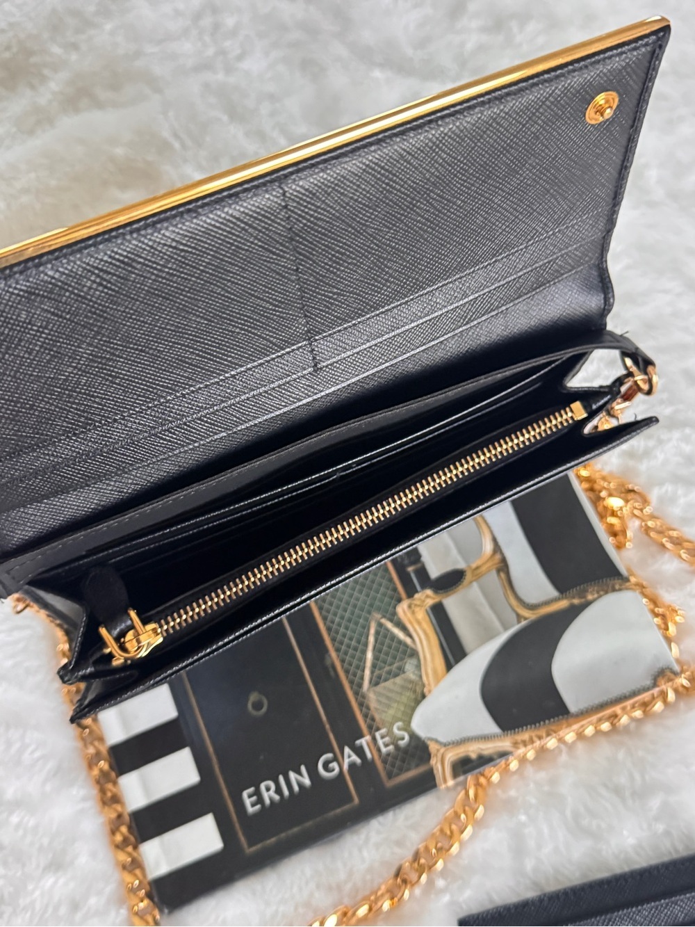 Authentic Prada Black Saffiano Leather Shoulder Bag with Gold Chain - Picture 5 of 14